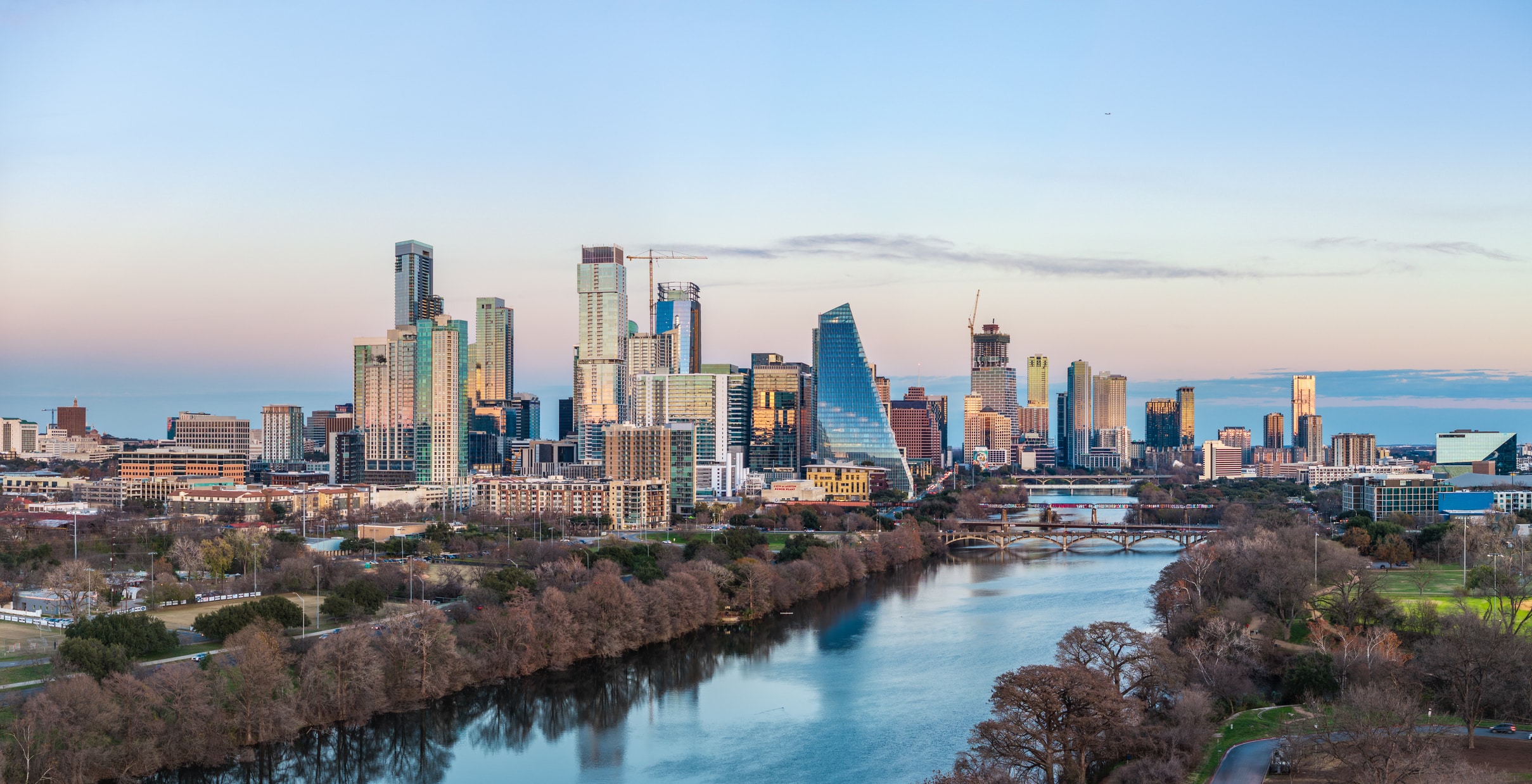 The Austin skyline seen across Lady Bird Lake