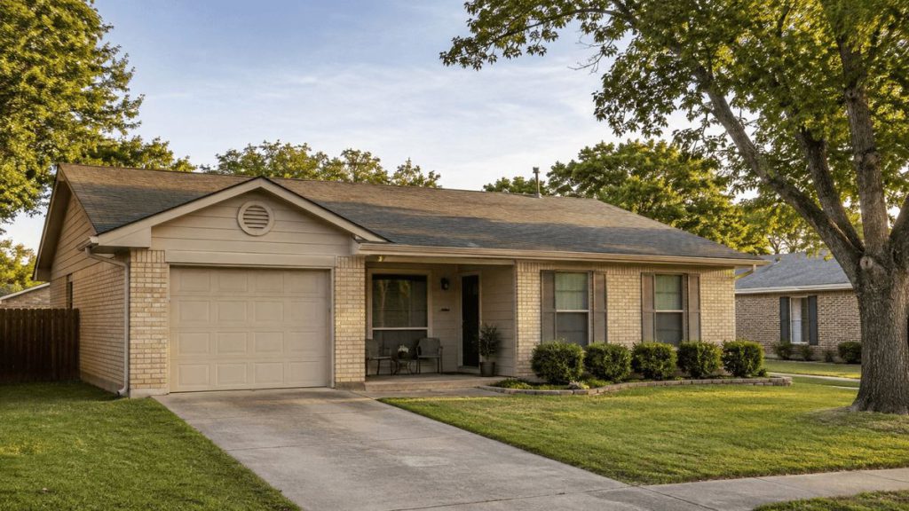 A suburban rental home behind a green lawn